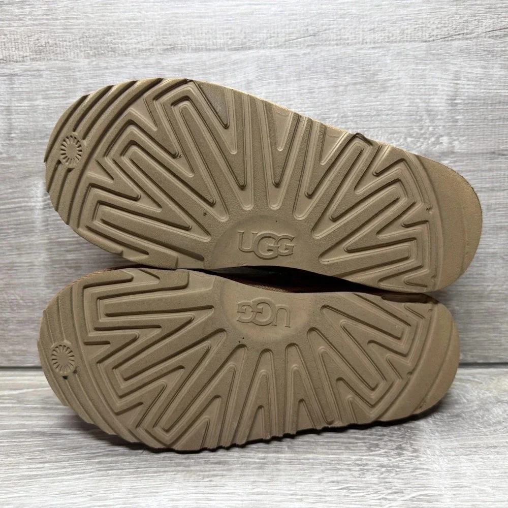UGG Tasman Slippers Kids Size 3 Chestnut Brown Suede Braided Trim 1019066K